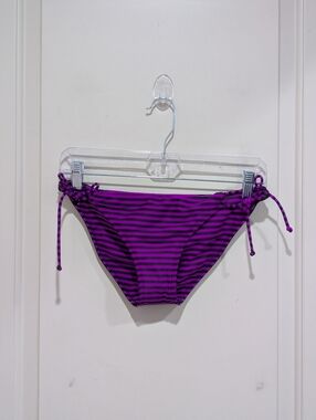 Roxy Purple and Black Striped & Polkadots Tie-Side Swim Bottoms
